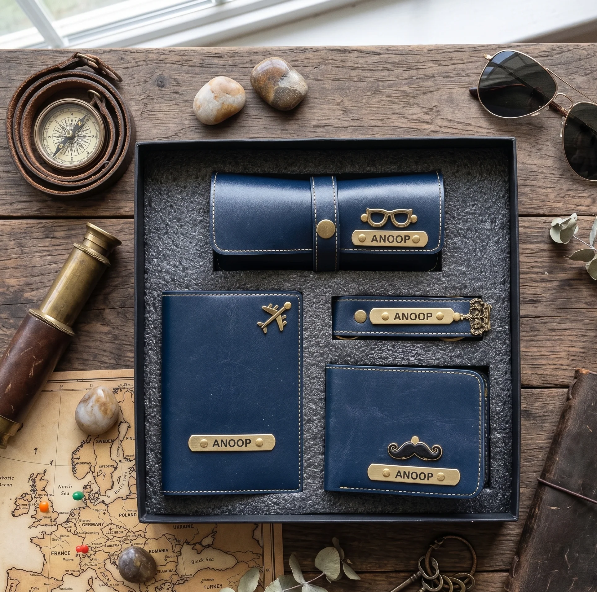 Personalised Men's Gift Set – Wallet, Eyewear Case, Keychain & Passport Cover - Image 4