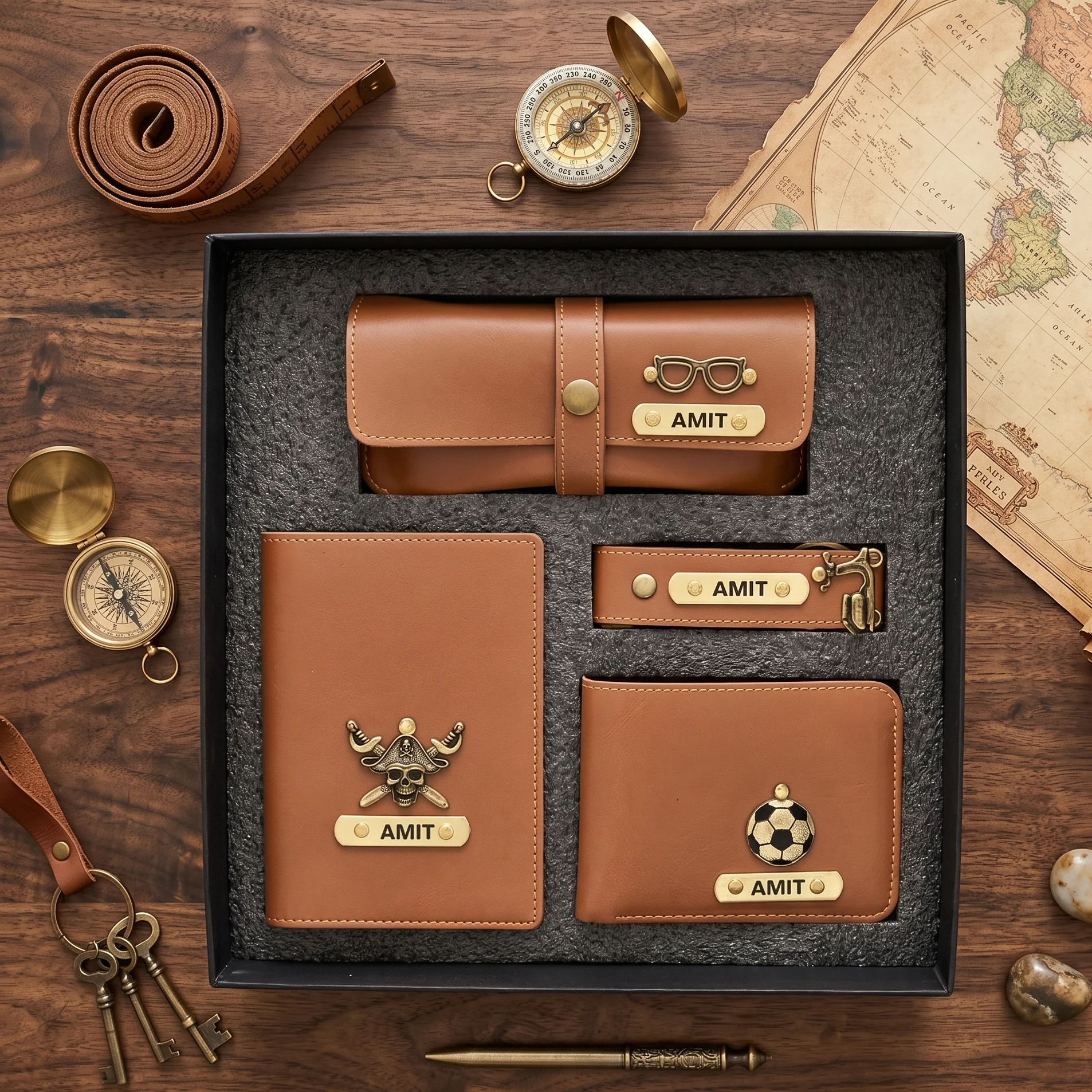 Personalised Men's Gift Set – Wallet, Eyewear Case, Keychain & Passport Cover - Image 5
